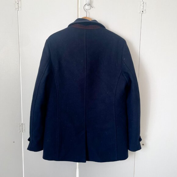 Men’s Ted Baker Navy Ossain Herringbone Wool Blend Peacoat Jacket, Size 4 Large - Picture 5 of 14